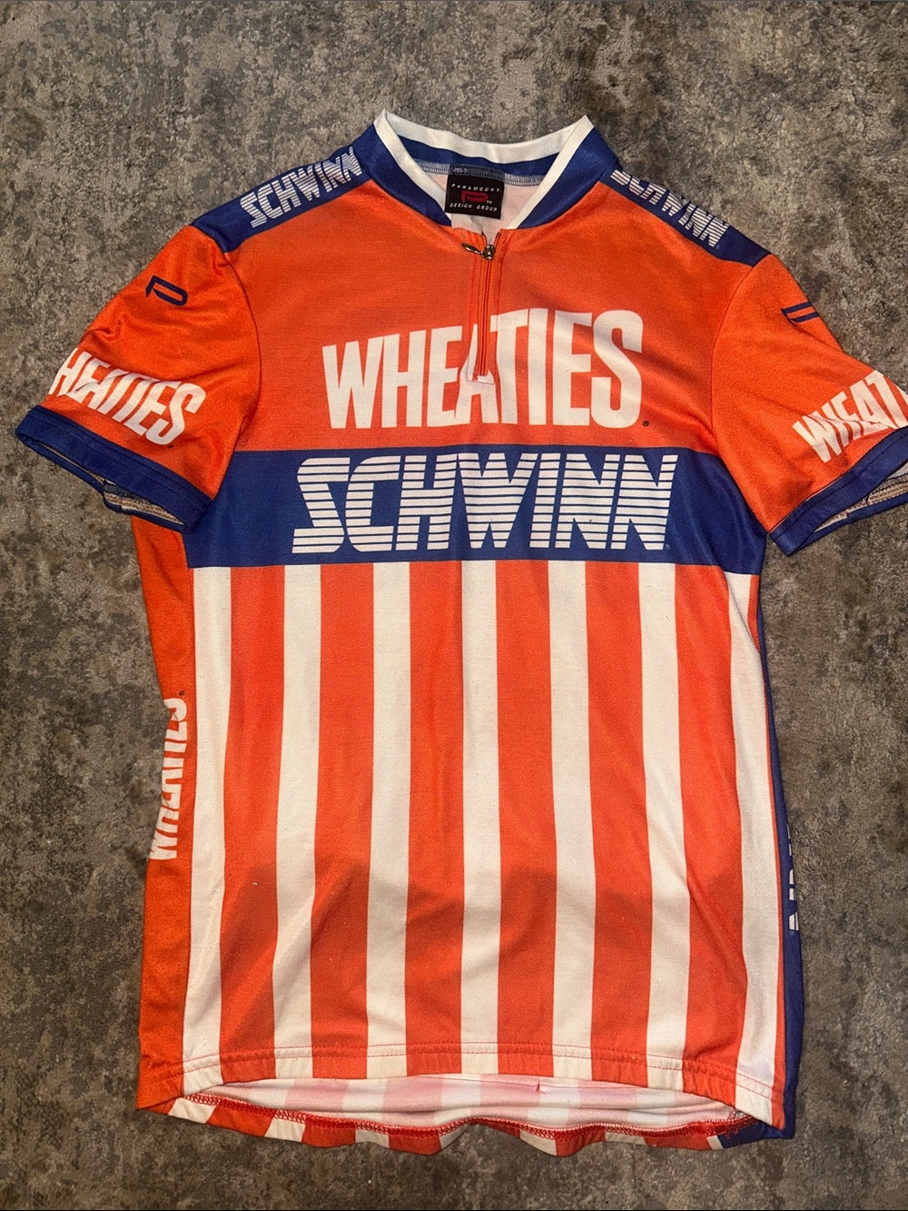 Schwinn Orange, White & Blue Wheaties Cycling Jersey